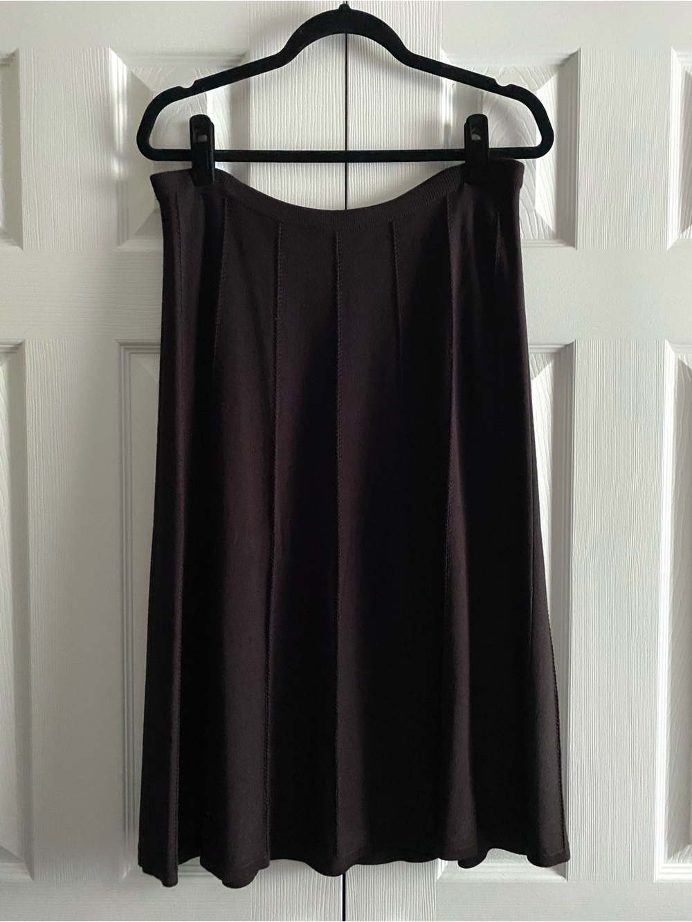 JONES NEW YORK BROWN KNIT POINTELLE TONAL STRIPE PULL ON SKIRT CAREER BOHO L